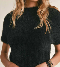 Sadie & Sage - Rudy Ribbed Short Sleeve Sweater - acrylic - black - clothing