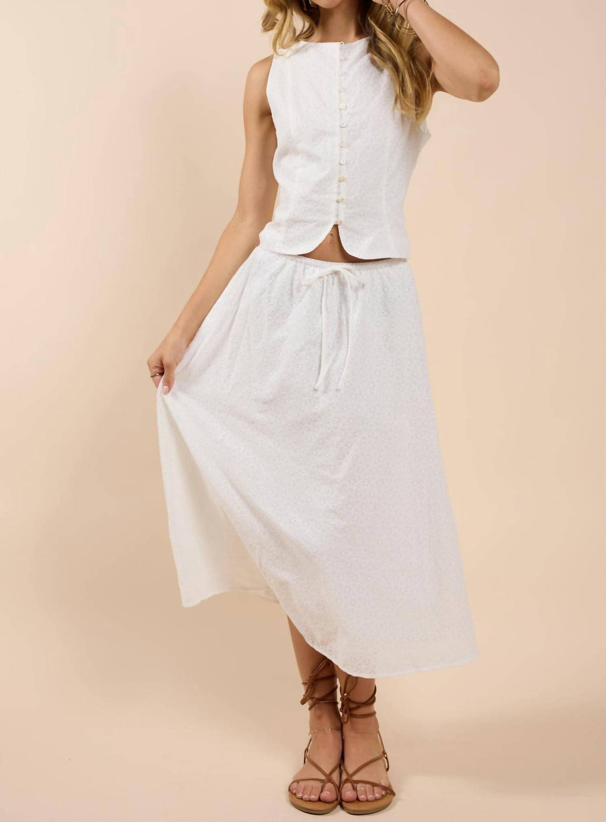 Sadie & Sage - Sundream Eyelet Drawstring Maxi Skirt