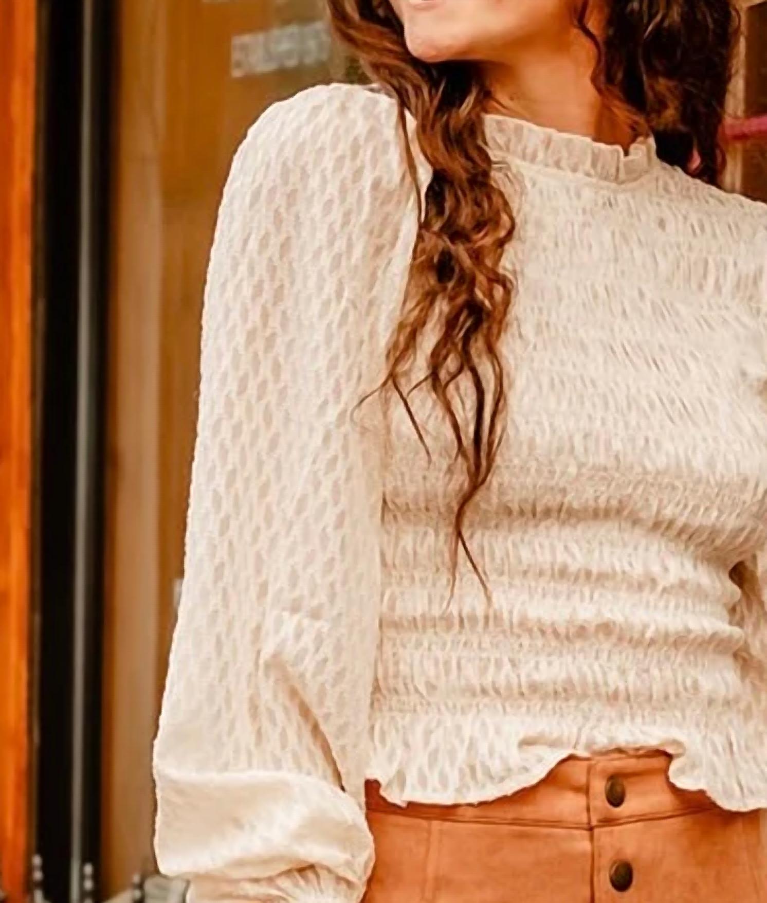 Sadie & Sage - Tea Time Smocked Long Sleeve Top - blouses - clothing - shirts