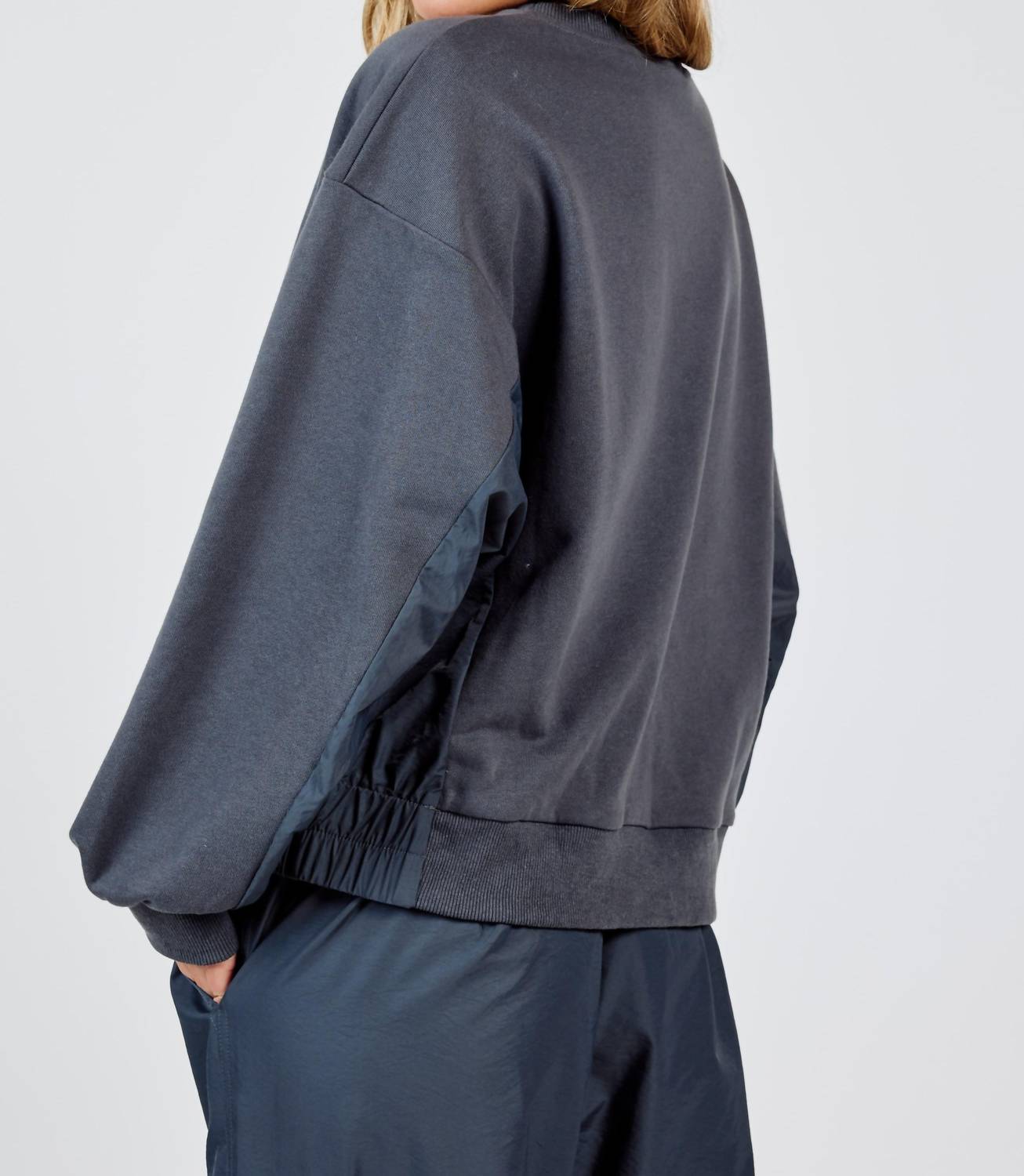 Sadie & Sage - Vita Nylon Panels Crewneck Long Sleeve Top - clothing - cotton - grey