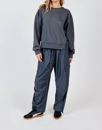 Sadie & Sage - Vita Nylon Panels Crewneck Long Sleeve Top - clothing - cotton - grey