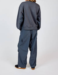 Sadie & Sage - Vita Nylon Panels Crewneck Long Sleeve Top - clothing - cotton - grey