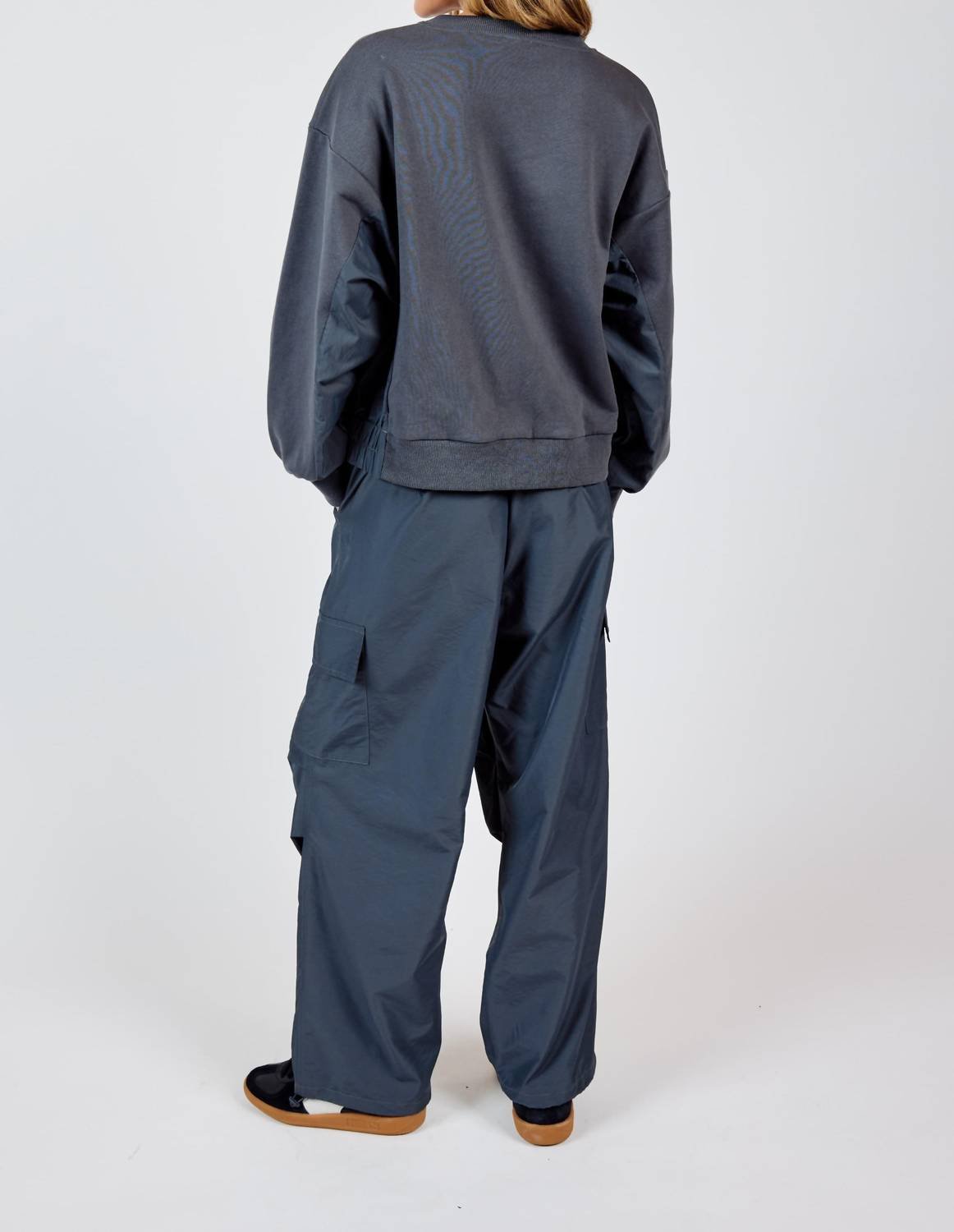 Sadie & Sage - Vita Nylon Panels Crewneck Long Sleeve Top - clothing - cotton - grey