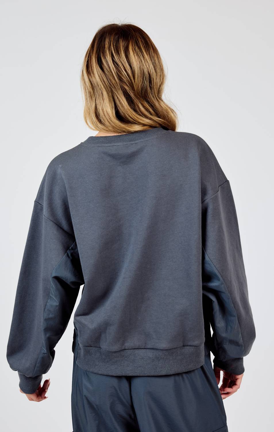 Sadie & Sage - Vita Nylon Panels Crewneck Long Sleeve Top - clothing - cotton - grey
