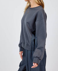 Sadie & Sage - Vita Nylon Panels Crewneck Long Sleeve Top - clothing - cotton - grey