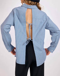 Sage The Label - Back Tie Striped Oversized Shirt