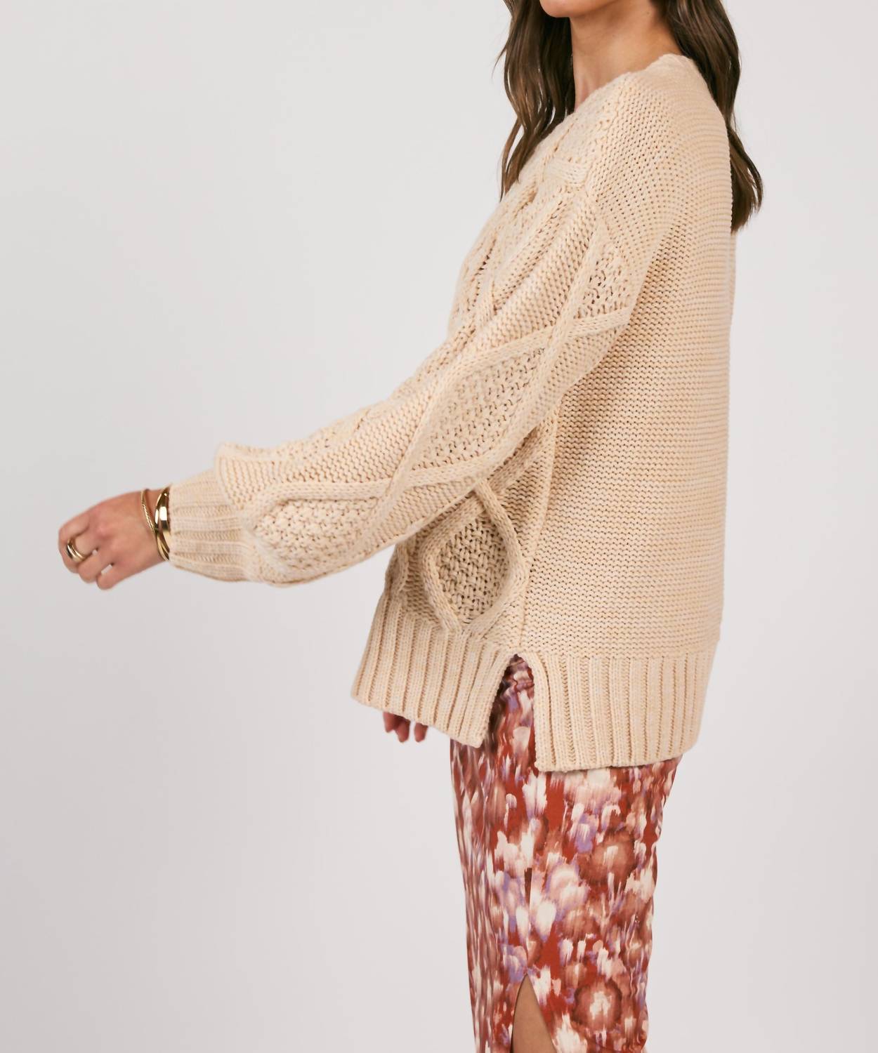 Sage The Label - Cedar Oversized Cable Knit Sweater - acrylic - beige - clothing