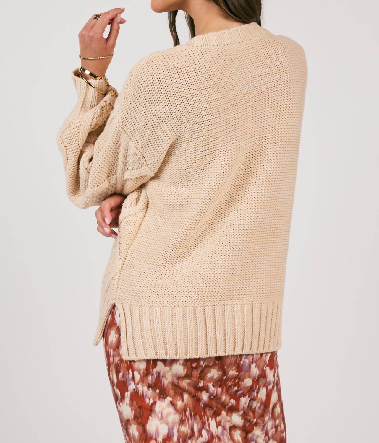 Sage The Label - Cedar Oversized Cable Knit Sweater - acrylic - beige - clothing
