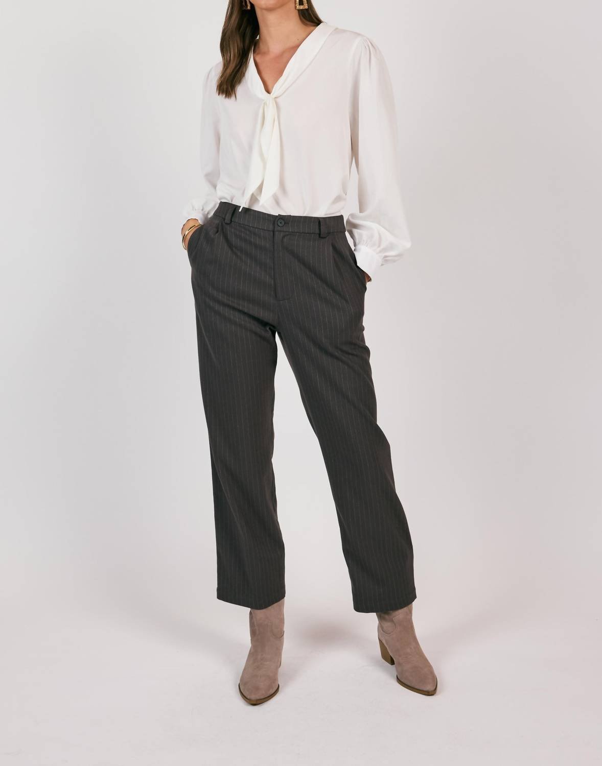 Sage The Label - High Up Pinstripe Trouser - black - clothing - pants