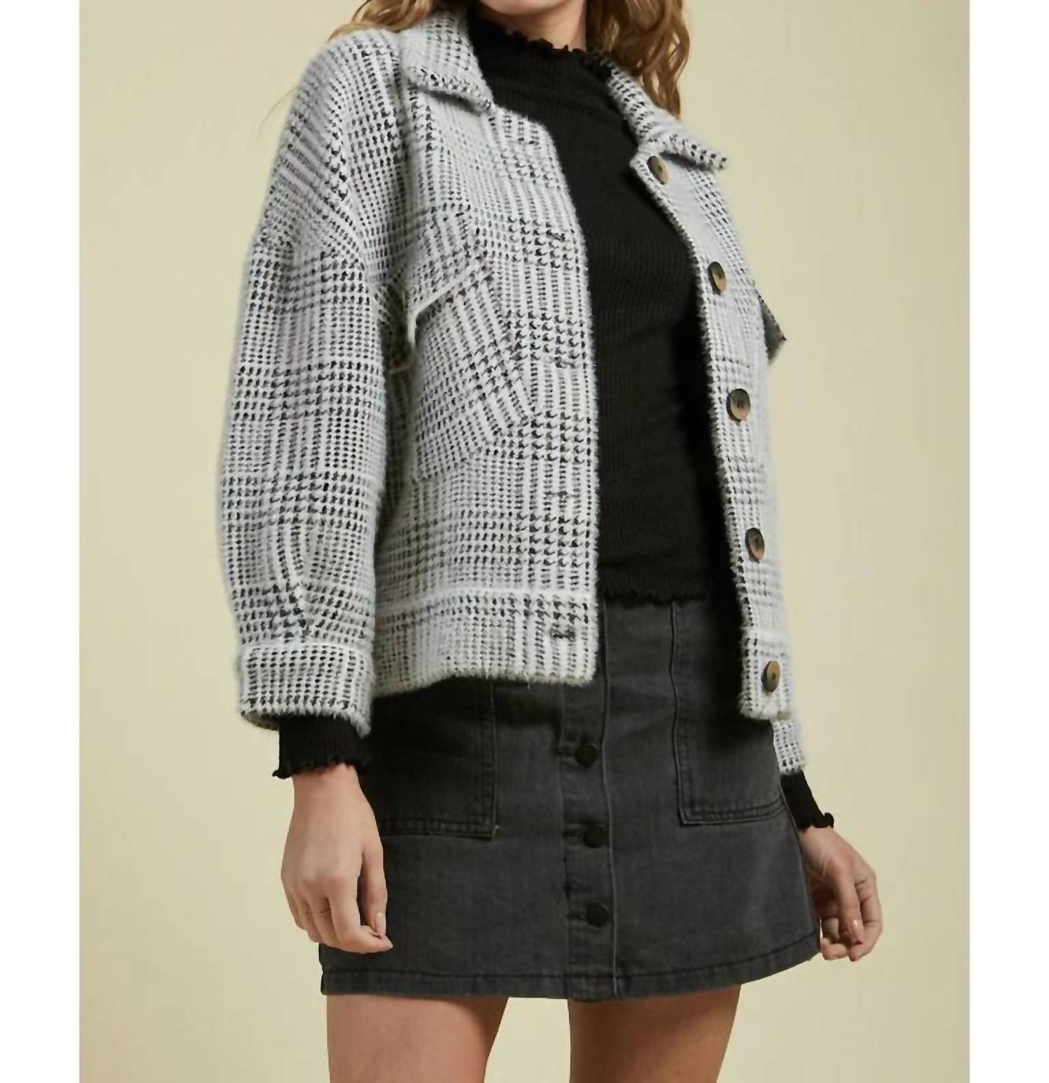 Sage The Label - Lola Plaid Sweater Jacket - black - casual - jacket - clothing