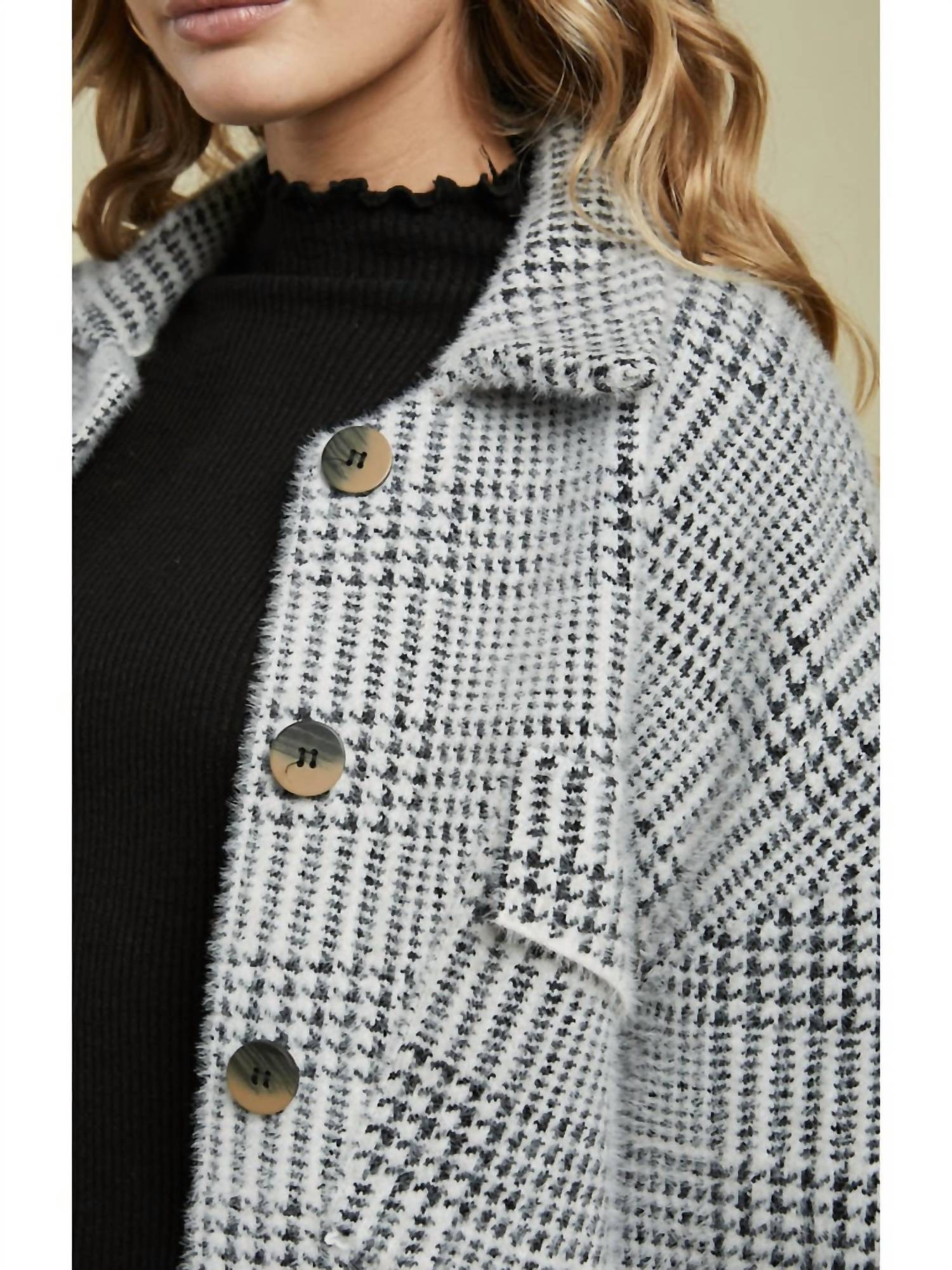 Sage The Label - Lola Plaid Sweater Jacket - black - casual - jacket - clothing