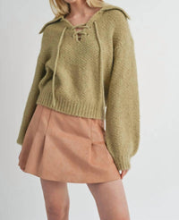 Sage The Label - Sophia Lace Up V - neck Sweater - clothing - green - nylon - blend