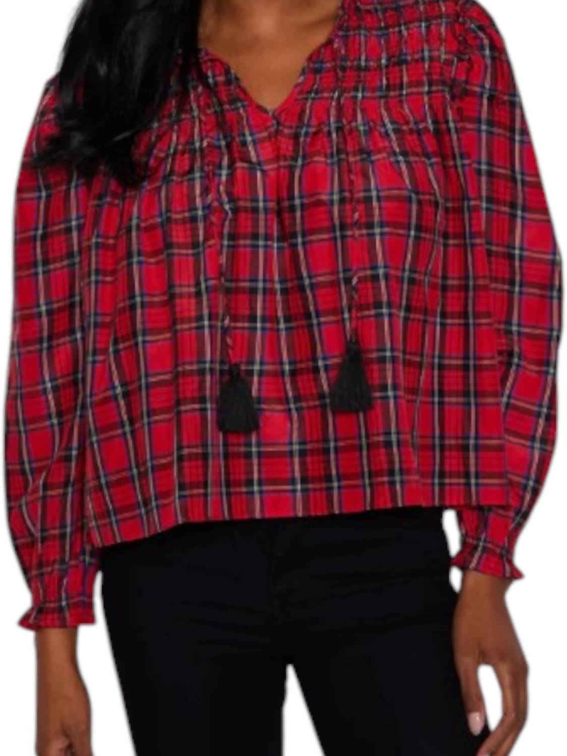 Sail To Sable - Long Sleeve Tassel Front Blouse