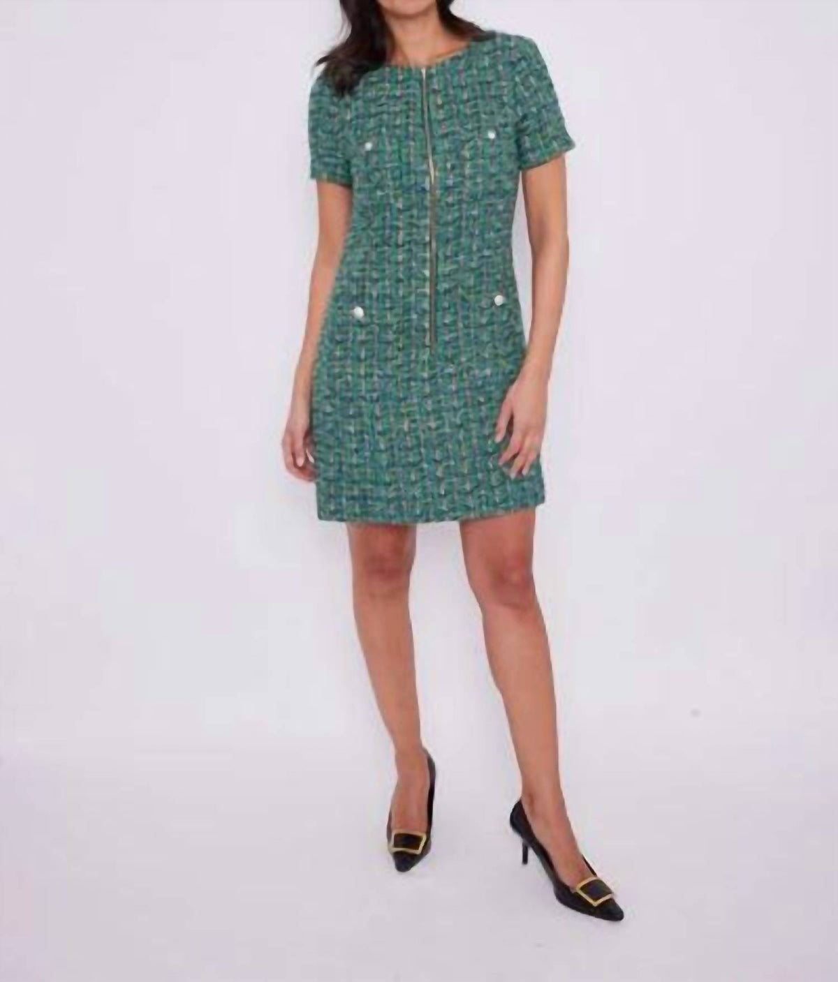 Sail To Sable - Multi Tweed Zip Front Dress