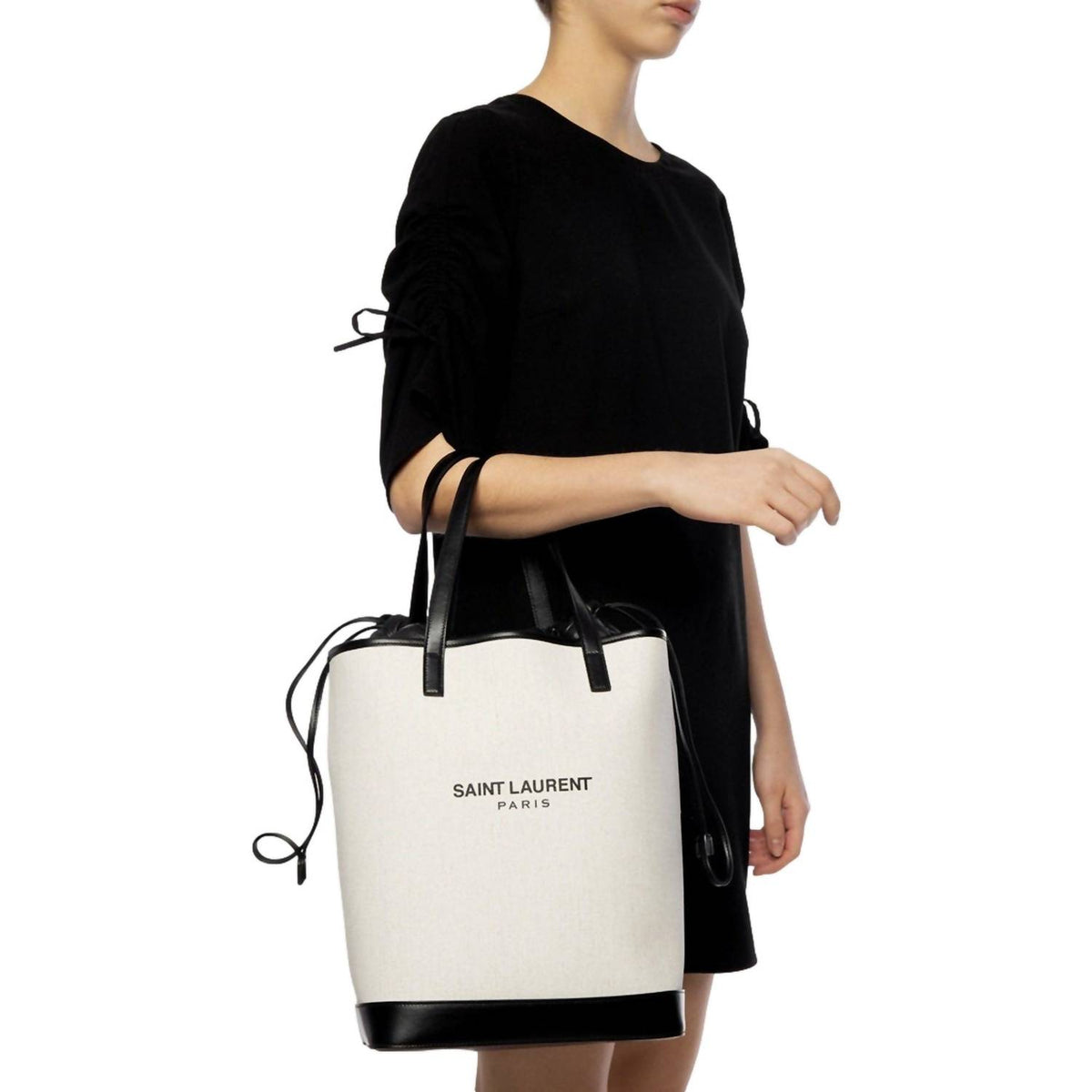 Saint Laurent - Women's Teddy Coated Linen Drawstring Bucket Bag