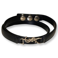Saint Laurent - Women's Monogram Logo Leather Wrap Snap Bracelet