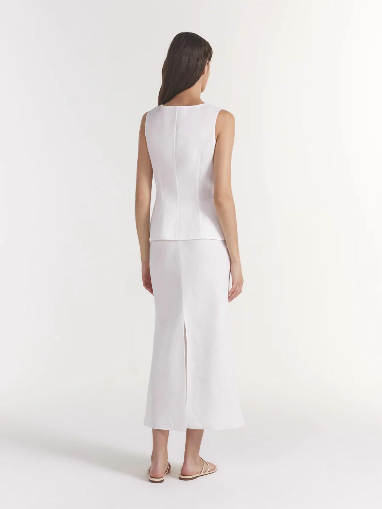 Saloni - Carine Linen Midi Skirt - clothing - knee - length - skirts - linen
