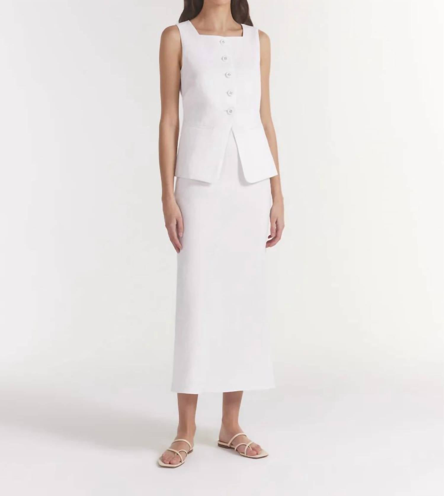 Saloni - Carine Linen Midi Skirt - clothing - knee - length - skirts - linen