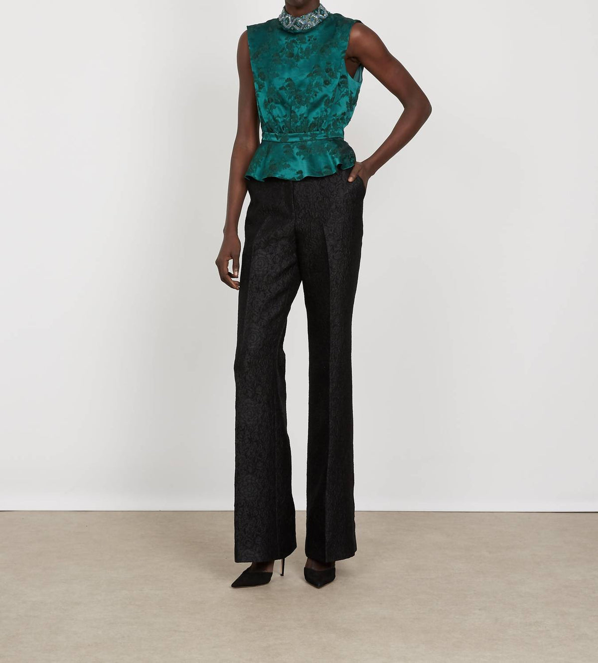 Saloni - Embossed Floral Satin Top