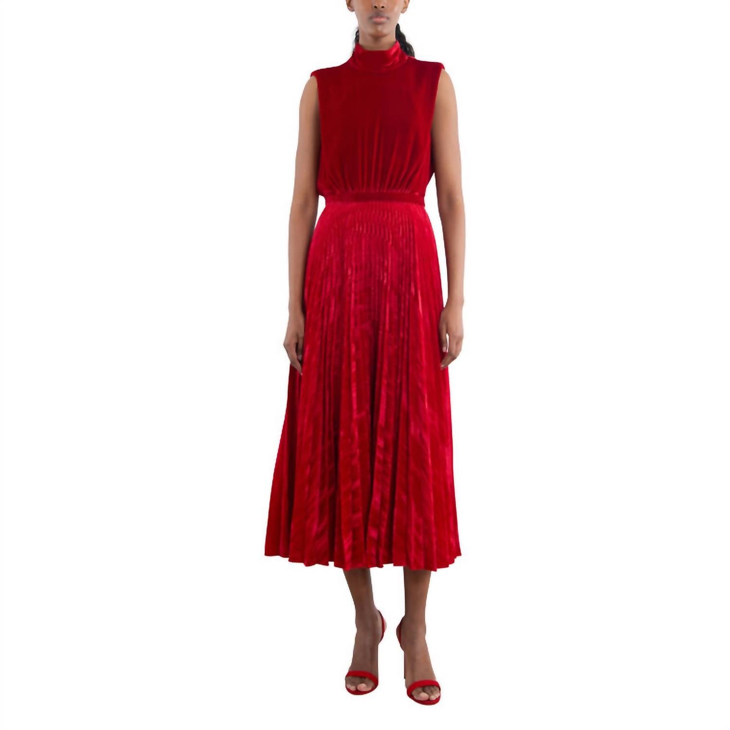 Saloni - Fleur Velvet High Neck Dress - clothing - dresses - midi