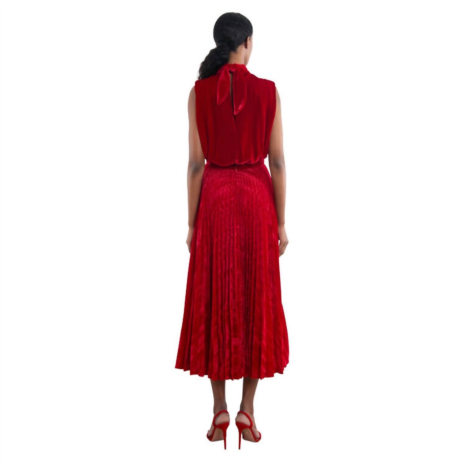 Saloni - Fleur Velvet High Neck Dress - clothing - dresses - midi