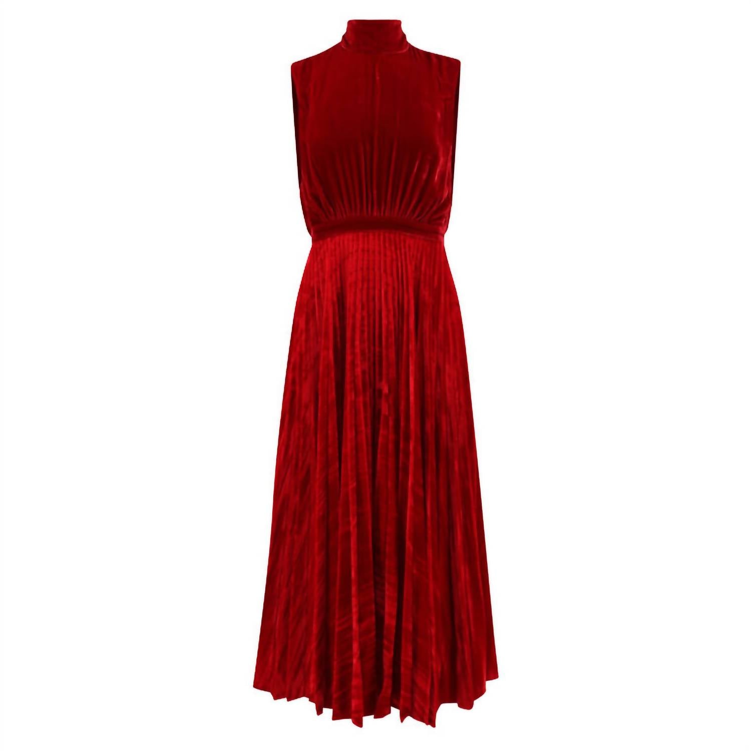 Saloni - Fleur Velvet High Neck Dress - clothing - dresses - midi