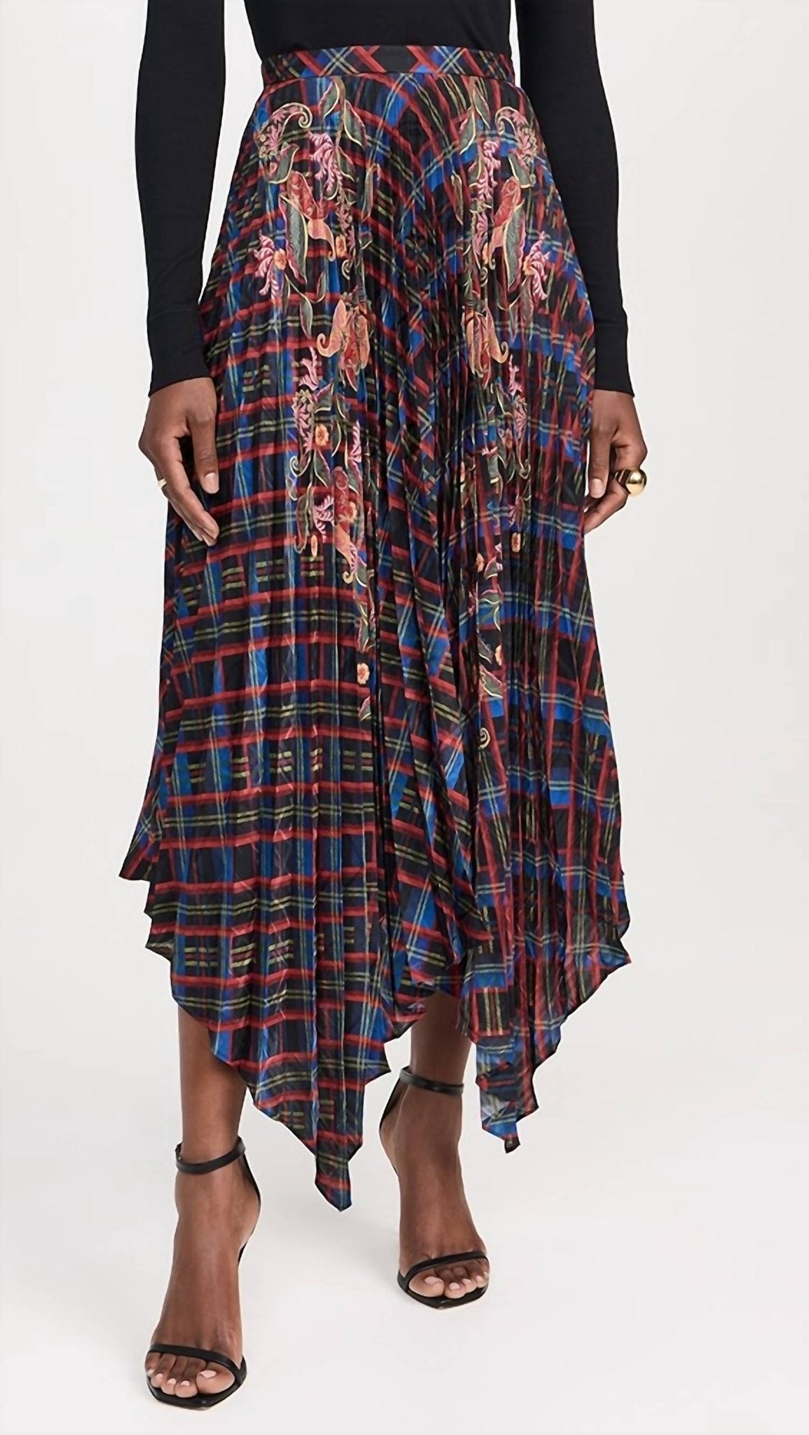 Saloni - Zuri Embossed Pleat Skirt - clothing - knee - length - skirts - midi
