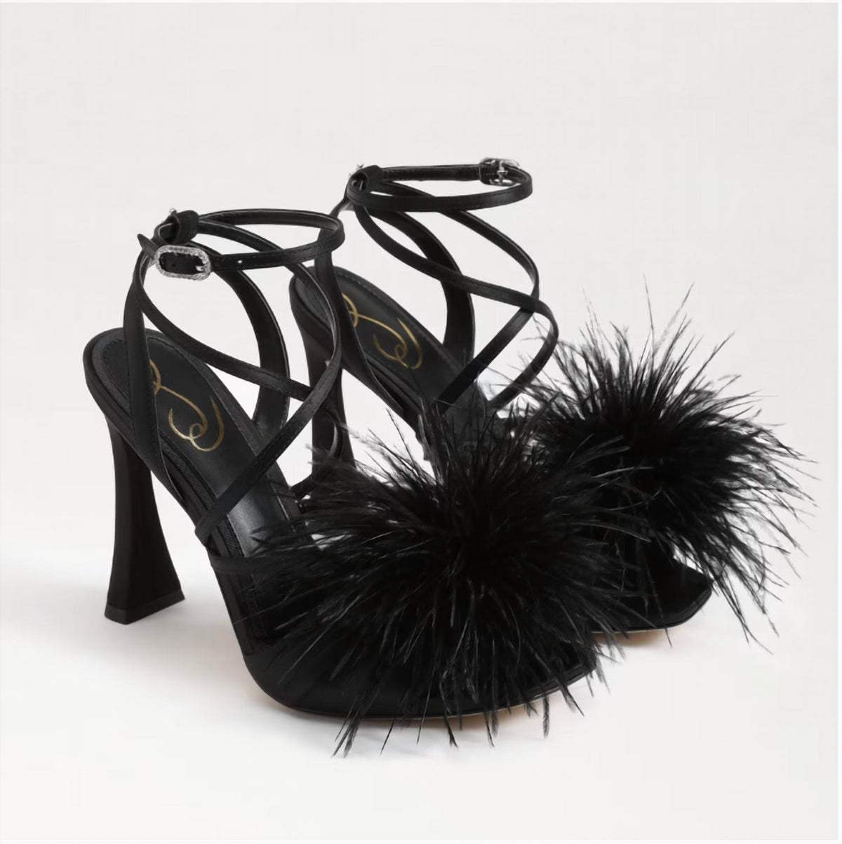 Sam Edelman - Women's Layton Ankle Strap Spool Heeled Feather Detailed Sandals