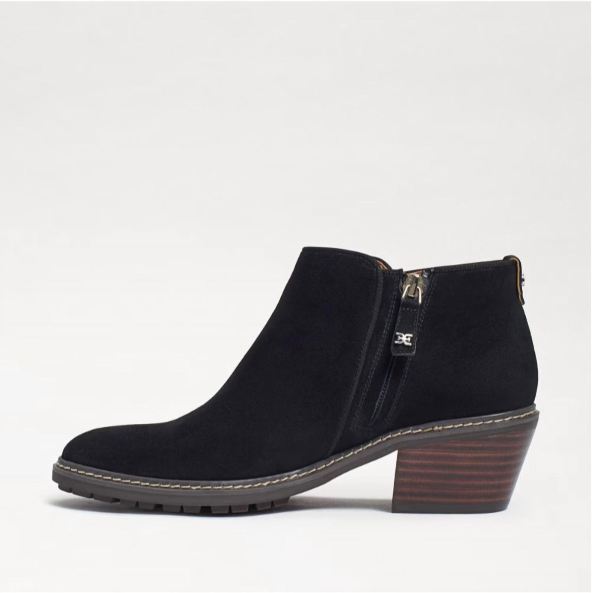 Sam Edelman - Women's Pryce Leather Round Toe Stacked Heel Slip-on Ankle Boots