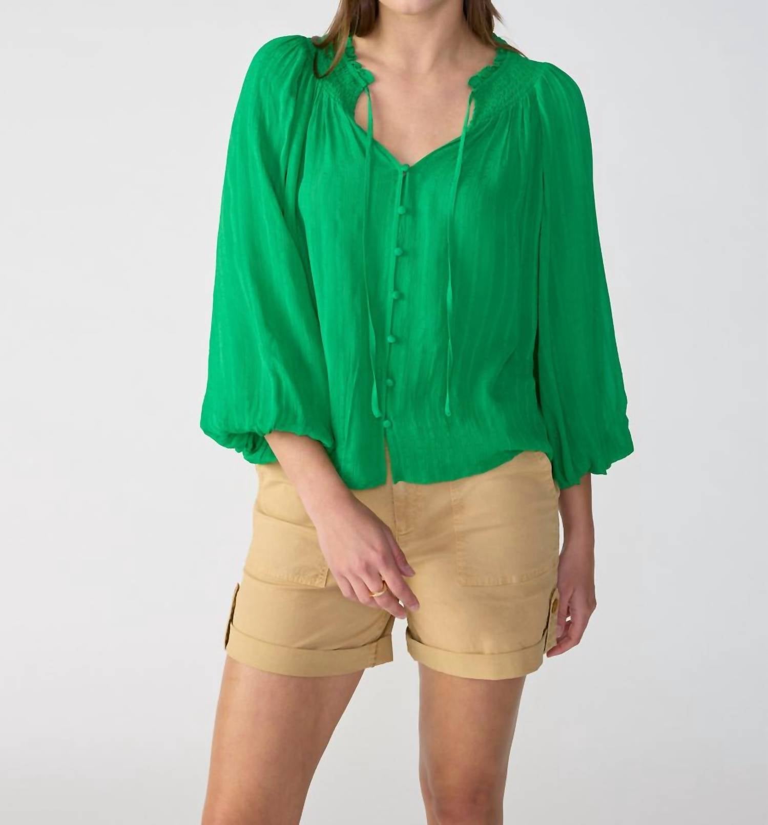 Sanctuary - Breezy Smock Neck Top - clothing - green - shirts