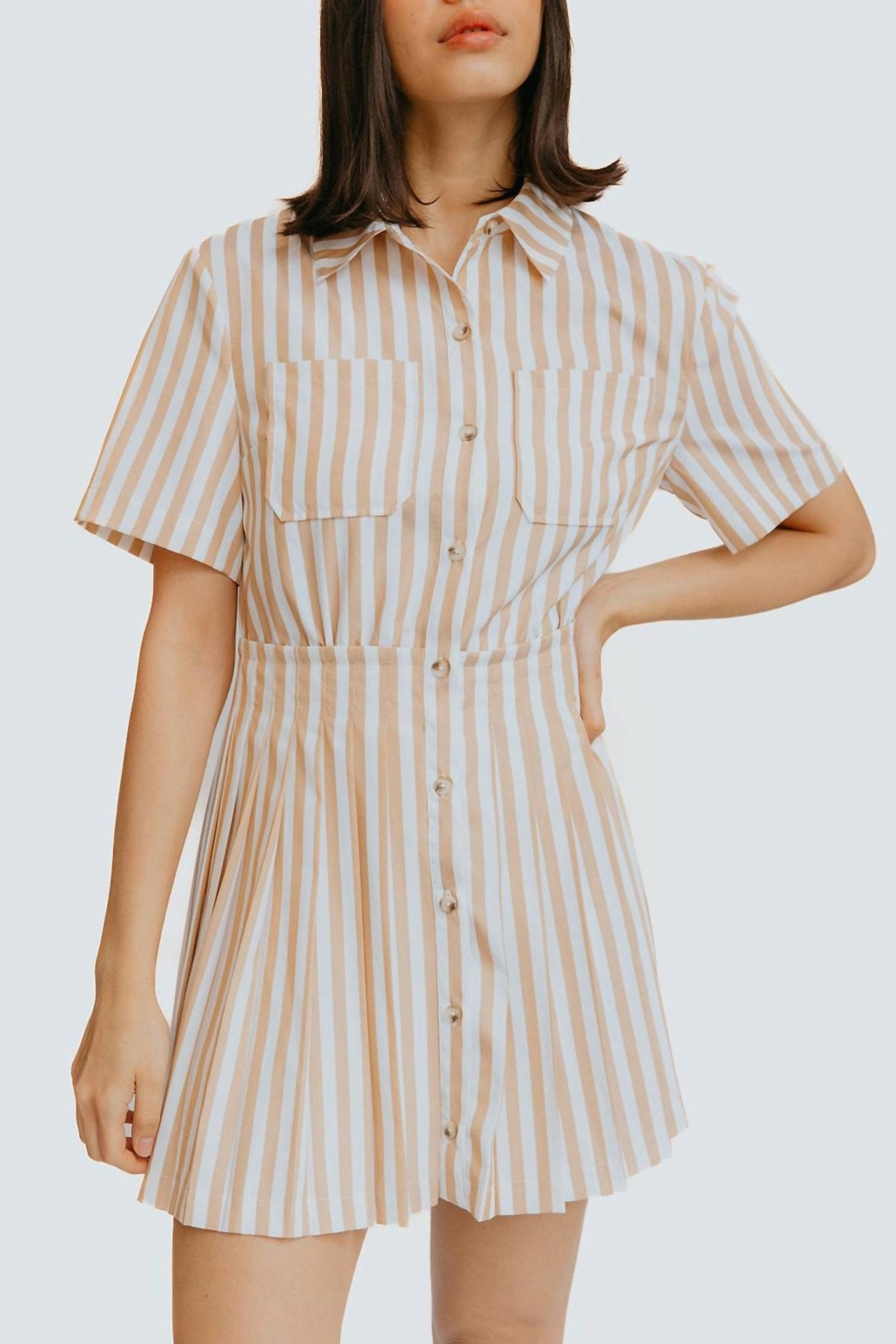 Saylor - Wilda Shirt Dress - beige - clothing - dresses
