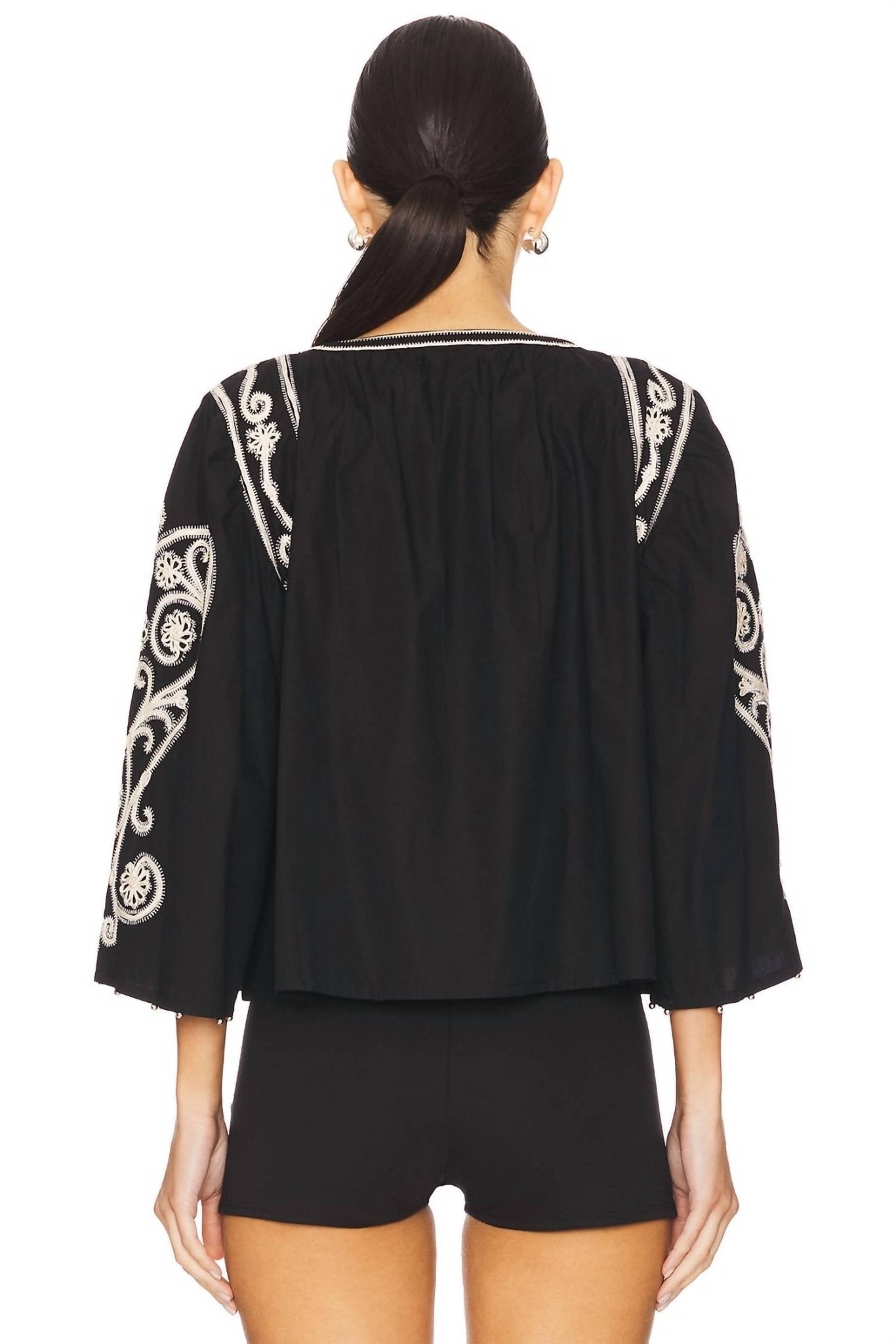 Scarlett Poppies - Neely 3/4 Sleeve Top - black - blouses - clothing