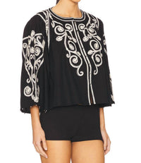 Scarlett Poppies - Neely 3/4 Sleeve Top - black - blouses - clothing