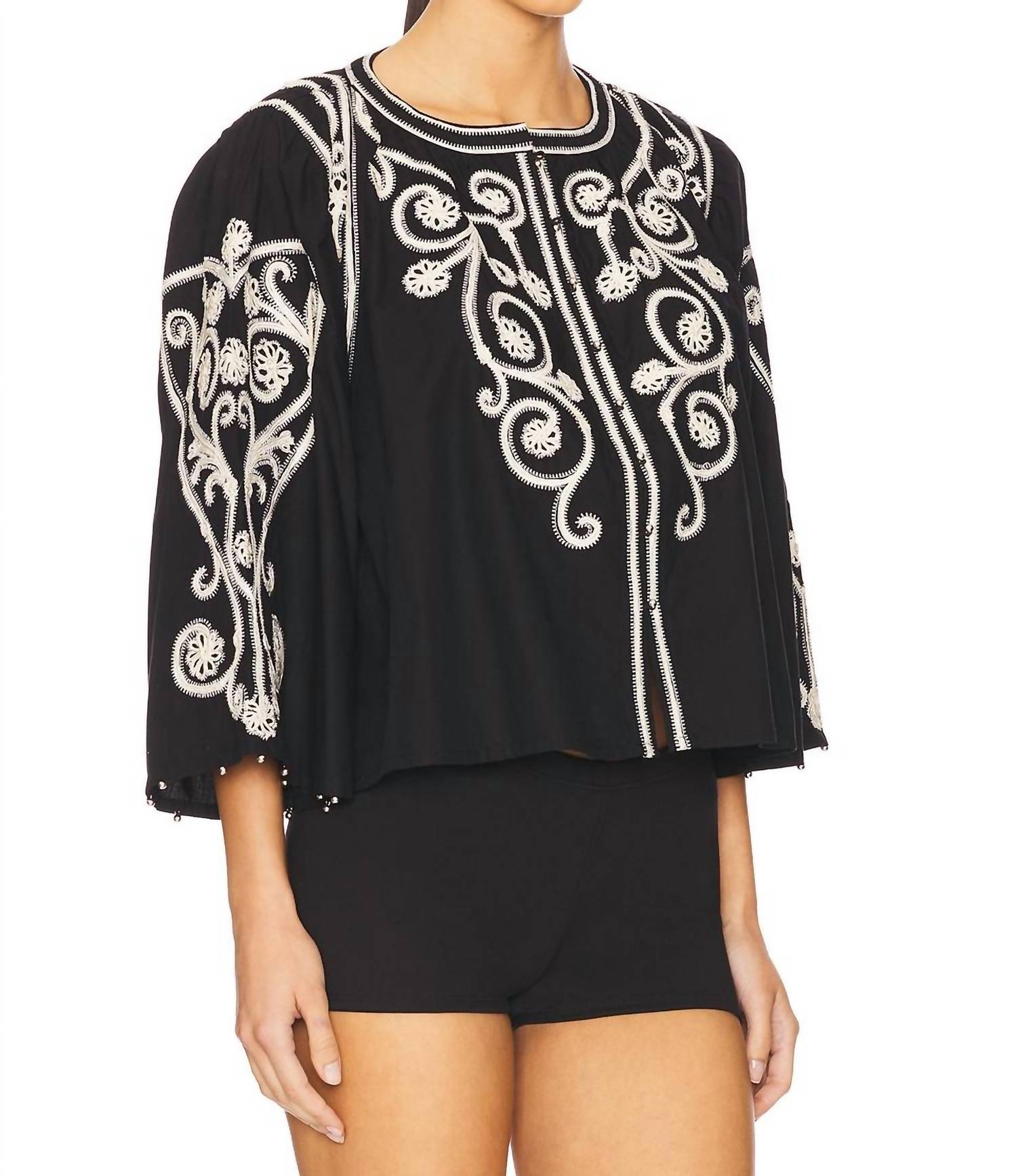 Scarlett Poppies - Neely 3/4 Sleeve Top - black - blouses - clothing