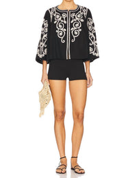 Scarlett Poppies - Neely 3/4 Sleeve Top - black - blouses - clothing