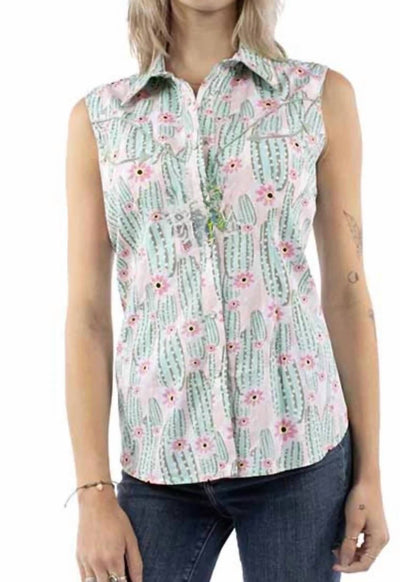 Scully - Cactus Pearl Snap Sleeveless Top