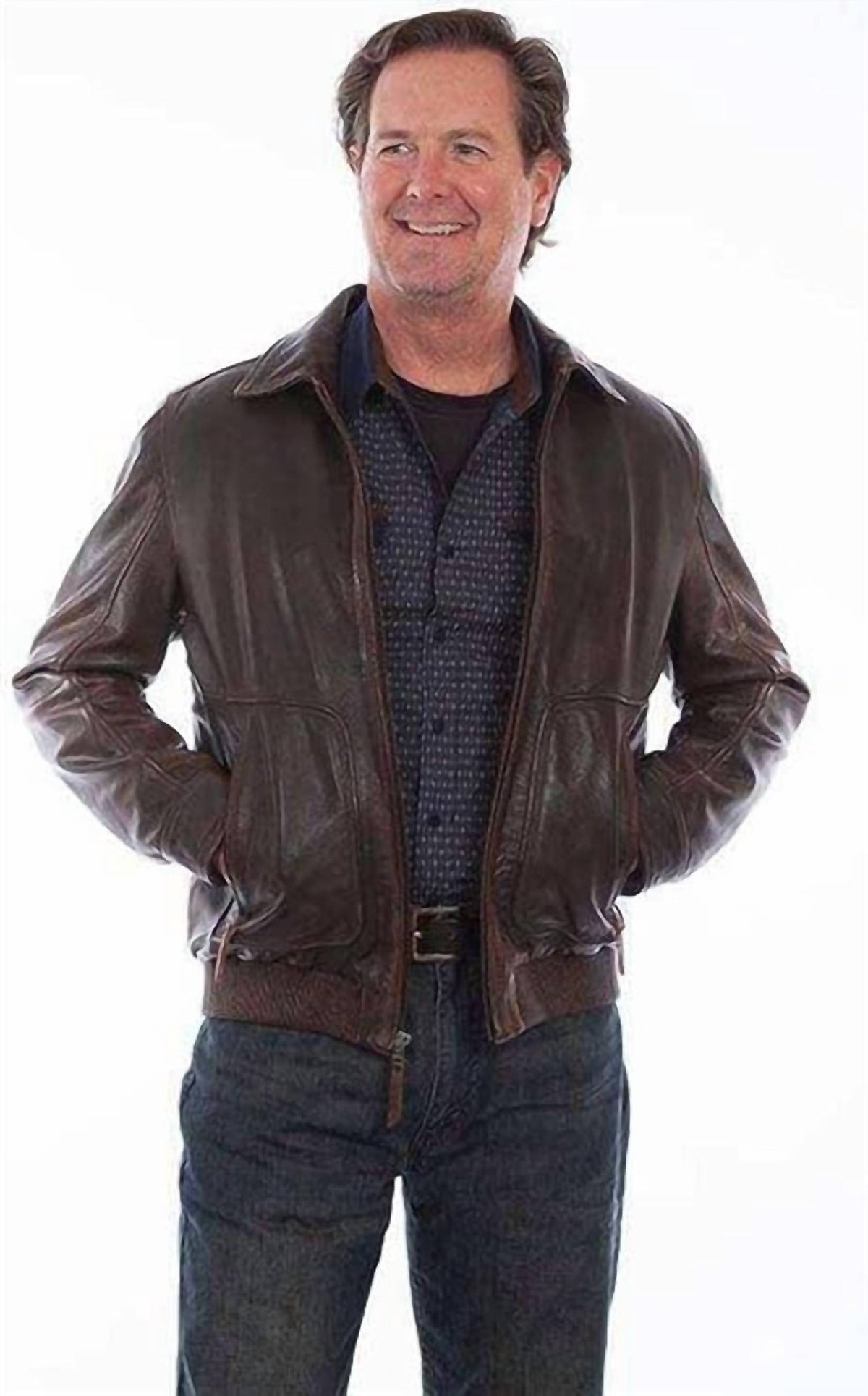 Scully - Dark Rugged Lamb Zip-front Leather Jacket