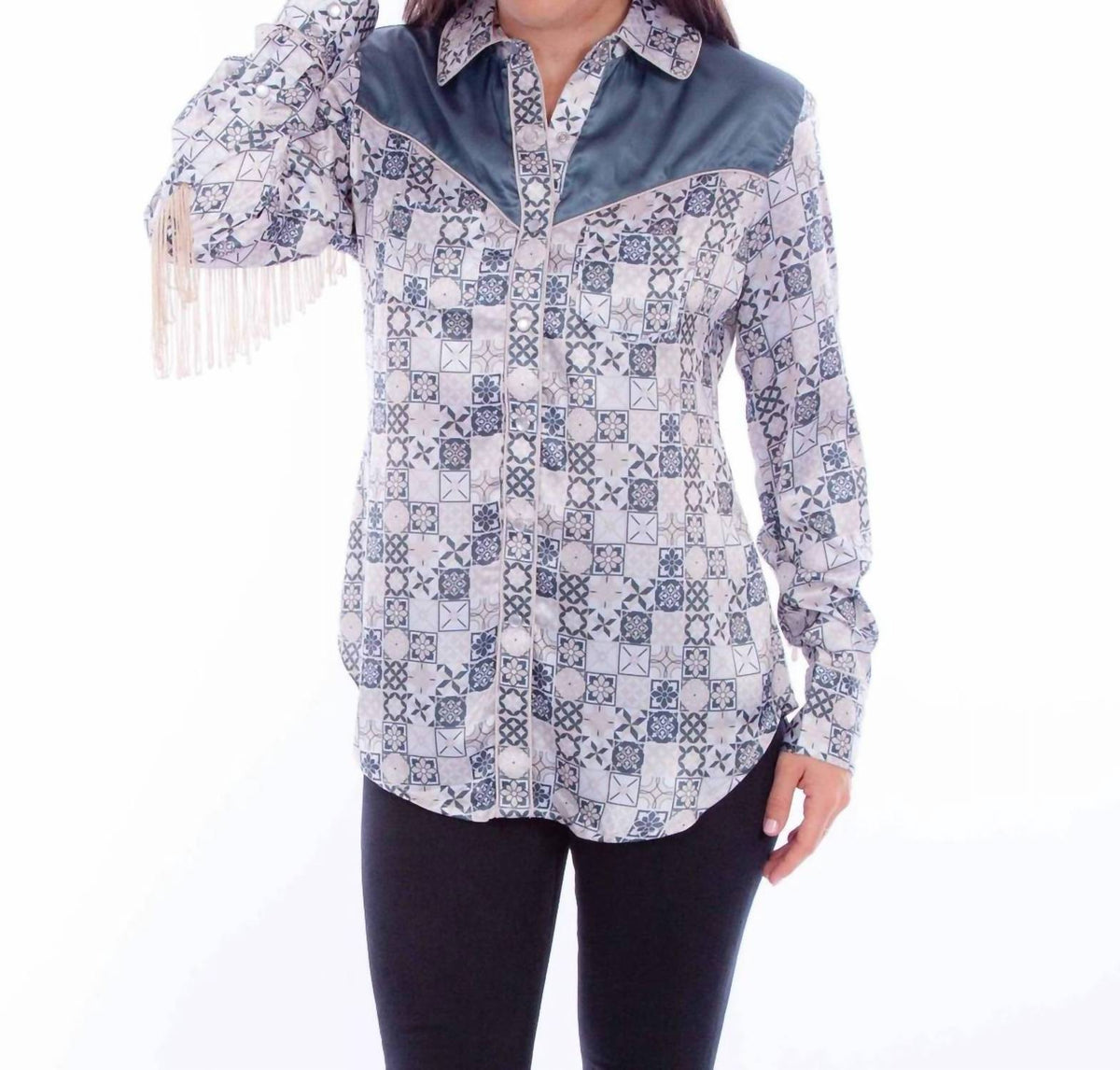Scully - Leather Long Sleeve Fringe Top