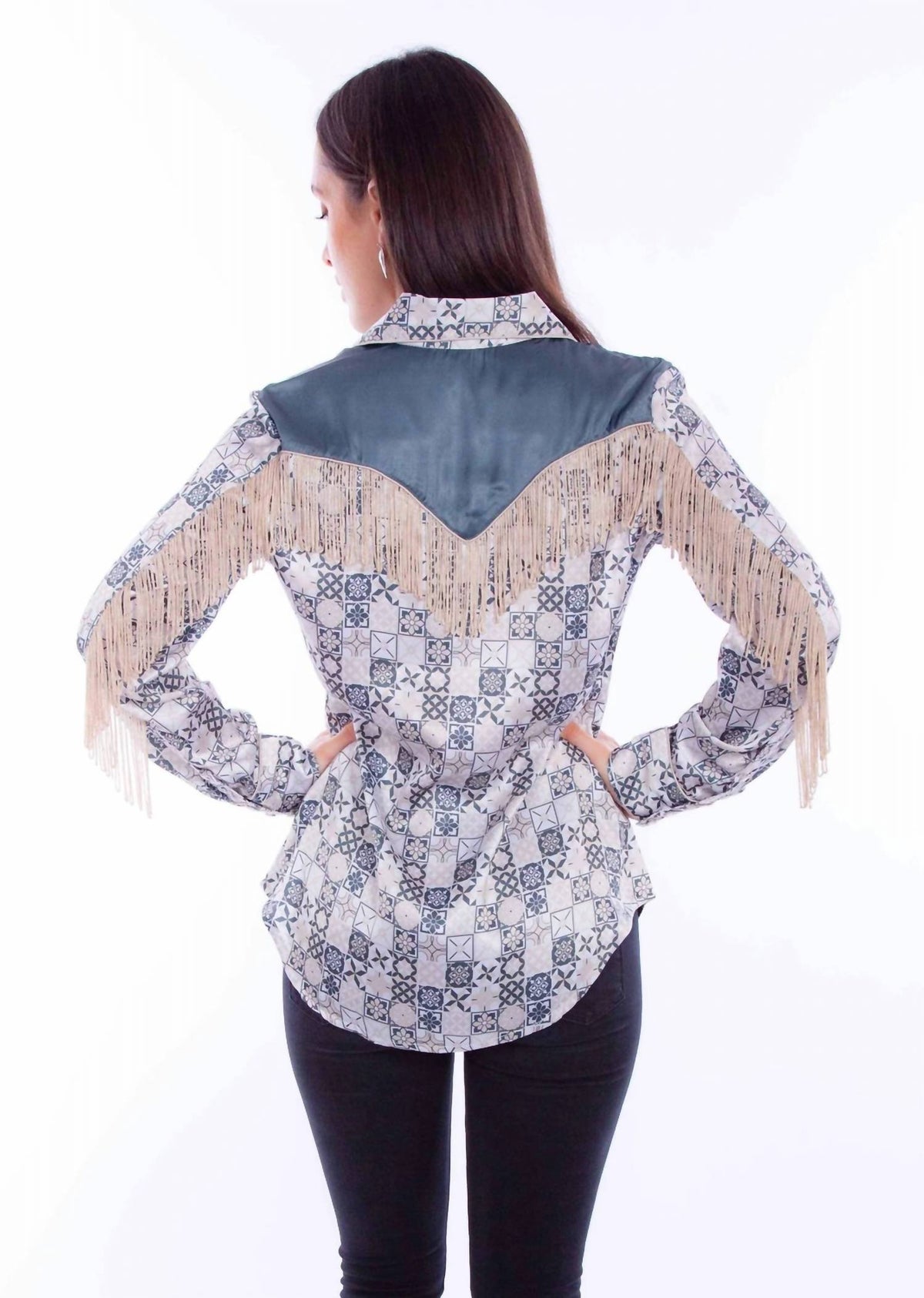 Scully - Leather Long Sleeve Fringe Top