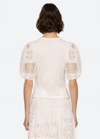 Sea - Dahlia Eyelet Combo Sleeve Tee - clothing - cotton - shirts