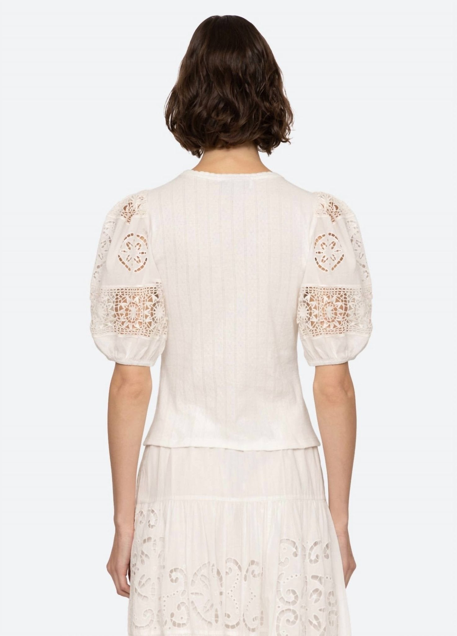 Sea - Dahlia Eyelet Combo Sleeve Tee - clothing - cotton - shirts