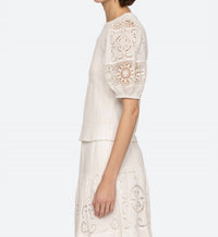 Sea - Dahlia Eyelet Combo Sleeve Tee - clothing - cotton - shirts