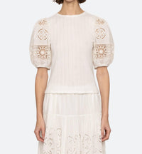 Sea - Dahlia Eyelet Combo Sleeve Tee - clothing - cotton - shirts