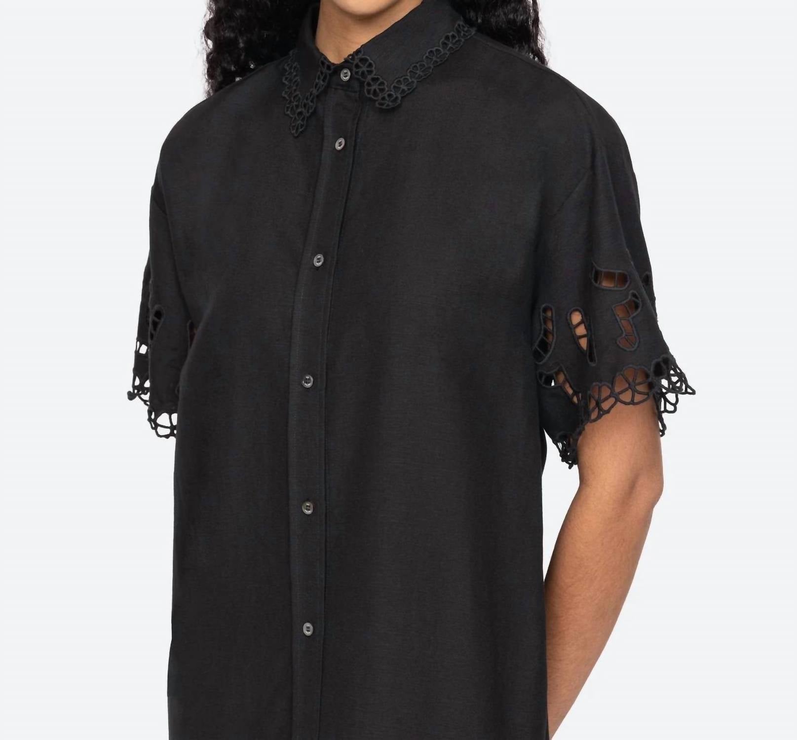 Sea - Marja Embroidered Shirt Dress - black - clothing - dresses