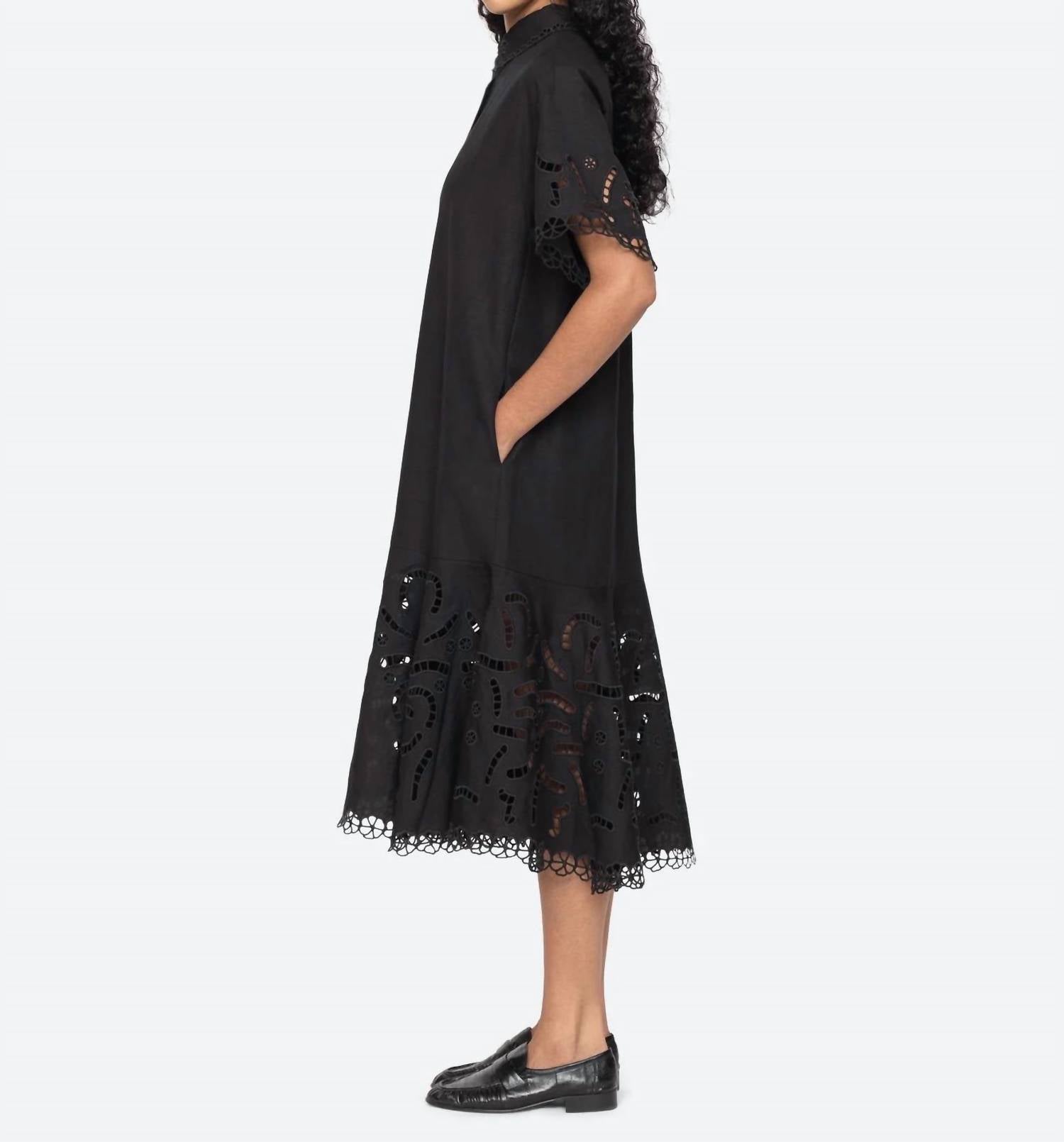 Sea - Marja Embroidered Shirt Dress - black - clothing - dresses