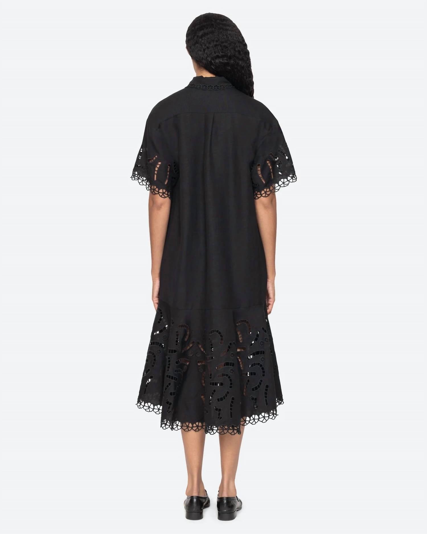 Sea - Marja Embroidered Shirt Dress - black - clothing - dresses