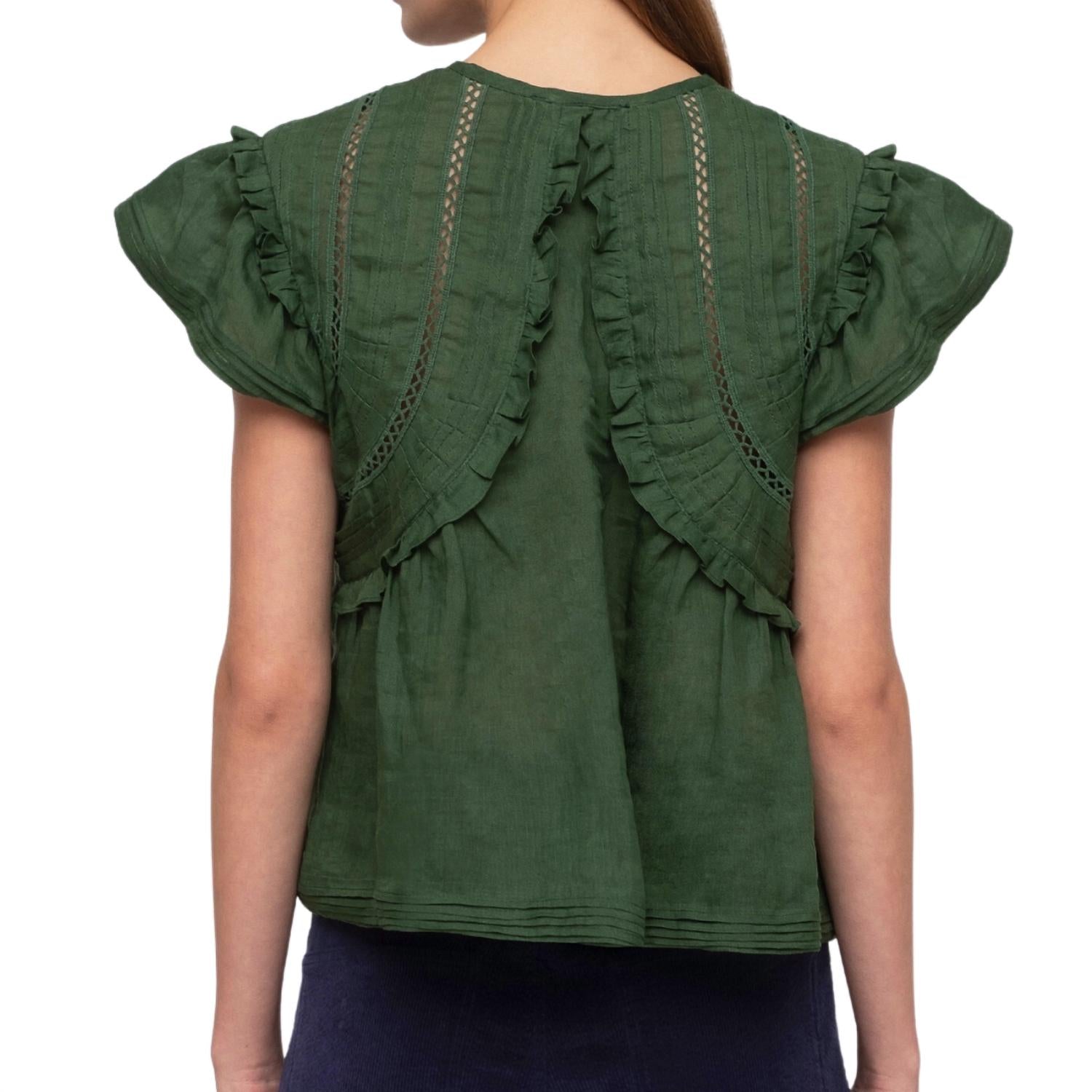 Sea - Renata Flutter Sleeve Top - blouses - clothing - green