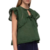 Sea - Renata Flutter Sleeve Top - blouses - clothing - green