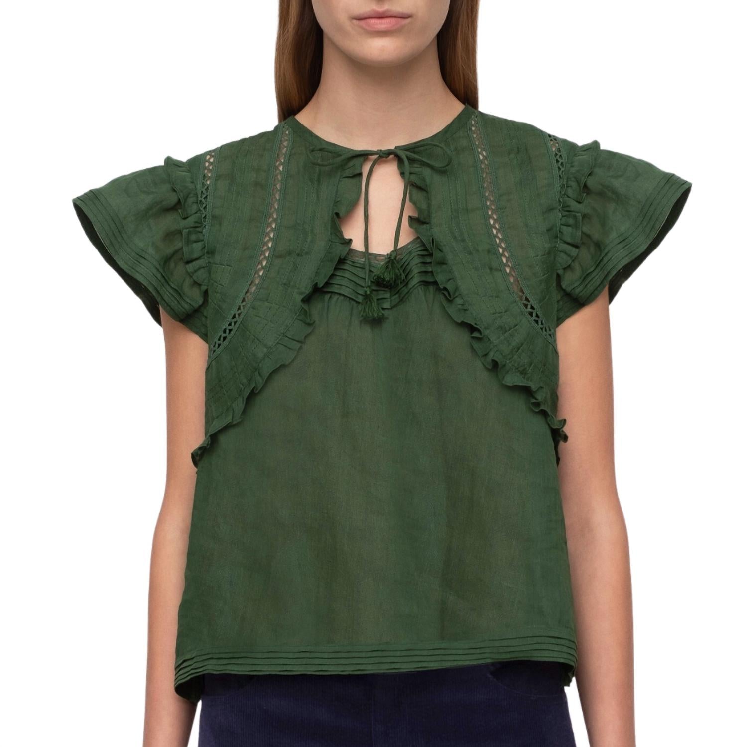 Sea - Renata Flutter Sleeve Top - blouses - clothing - green