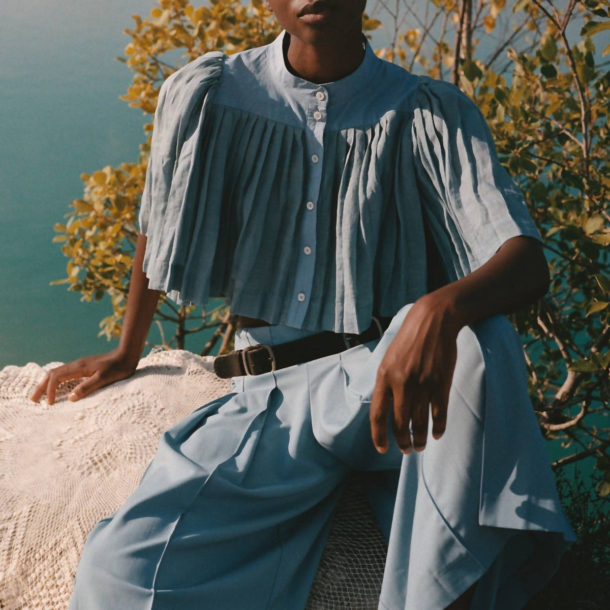 Sea - Solene Pleated Short Sleeve Top